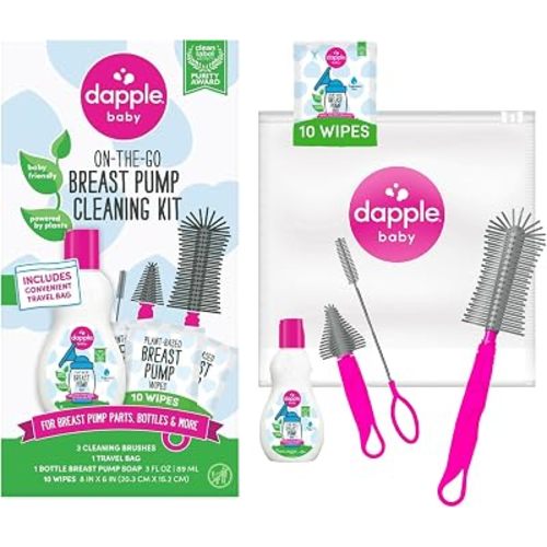 Dapple Baby - Breast Pump Cleaning Kit, 3 Brushes - 3oz Soap, 10ct Wipes