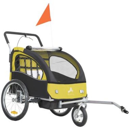 Aosom Elite 360 Swivel Bike Trailer for Kids Double Child Two-Wheel Bicycle Cargo Trailer With 2 Security Harnesses, Yellow