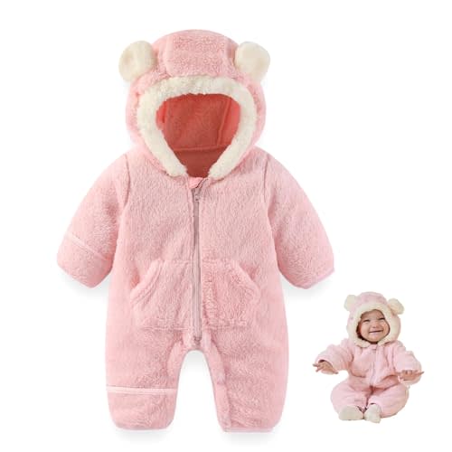 AiWMGL Newborn Baby Bear Outfit Suit With Fold-Over Mittens Footies Girls Boys Winter Fleece Clothes Hooded Romper Snowsuit