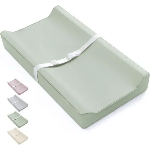 Blissful Diary Vegan Leather Baby Changing Pad with Waterproof & Wipe-Clean PU Cover, Standard Size Cozy Diaper Changing Pad for Dresser and Table, Light Green