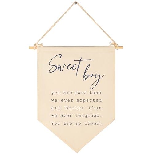 Sweet Boy-Baby Banner Gift Shower-Flag Decor Gifts for Boys Newborn Kids-Banner Wall Sign Present for Nursery Baby Room Playroom Bedroom Front Door