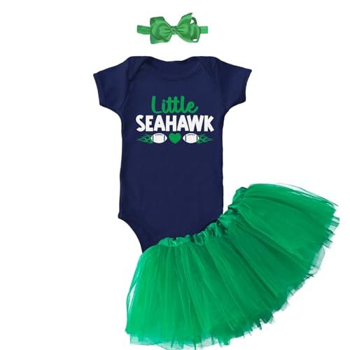 Haase Unlimited Little Seahawk - Funny Washington Sports Baby Bodysuit + Tutu Skirt + Bow Headband Set