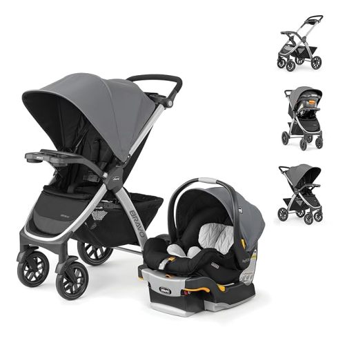 Chicco Bravo 3-in-1 Trio Travel System, Bravo Quick-Fold Stroller with KeyFit 30 Infant Car Seat and Base, Car Seat and Stroller Combo | Camden/Black