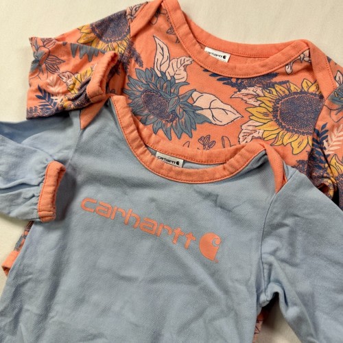 2 Carhartt One Piece Girls 3 Months Pink Blue Long Sleeve Shirt Floral