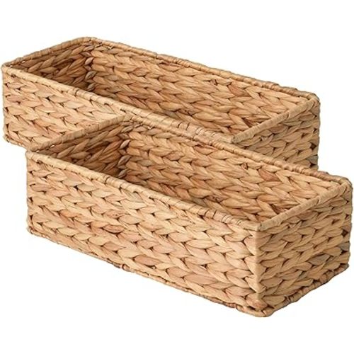 StorageWorks Toilet Tank Basket for Bathroom, Water Hyacinth Storage Baskets for Toilet Tank Top, 2-Pack