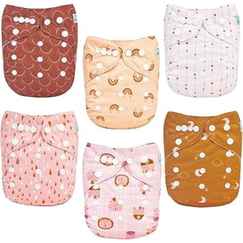 ALVABABY Baby Cloth Diaper 6 Pack with 12 Inserts One Size Cloth Diaper Covers Adjustable Washable Reusable for Baby Girls and Boys