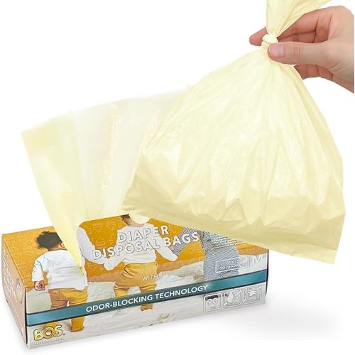BOS, Odor-Sealing Dirty Diaper Trash Bags - Disposable Bags - Scent & Smell Free [90 count] (Small)