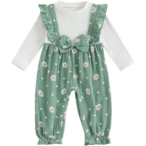 BULINGNA Newborn Baby Girl Romper Infant Fall Winter Clothes Ruffle Daisy Print Sweater Long Sleeve Bodysuit Jumpsuit