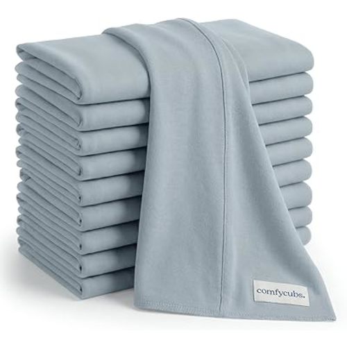 Comfy Cubs Baby Burp Cloths Set (Pack of 10) - Large, 6-Layer, Ultra Absorbent 100% Cotton for Infant Spit-Up, Drool, and Messes - Soft, Gentle, Thoughtful New Born Baby Gifts, Pacific Blue