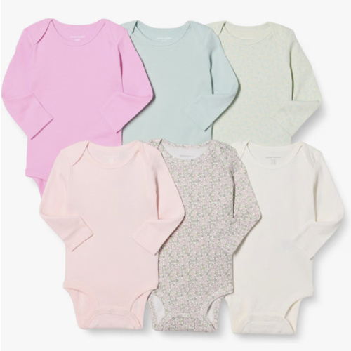 Amazon Essentials Unisex Babies' Long-Sleeve Cotton Bodysuits, Pack of 6