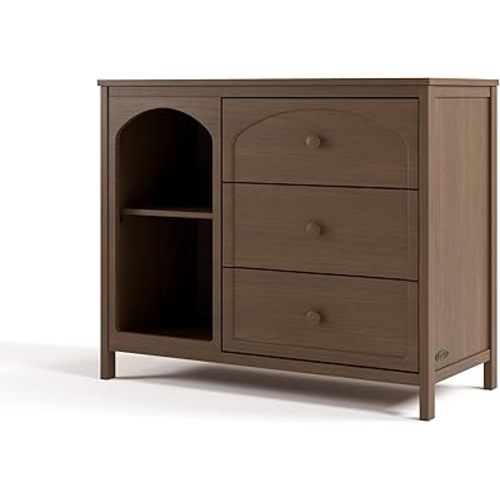 Graco Olivia 3 Drawer Combo Dresser (Hazelnut) – GREENGUARD Gold Certified Baby Dresser, Kids Bedroom Storage Organizer, Interlocking Drawer System, Anti-Tip Kit Included