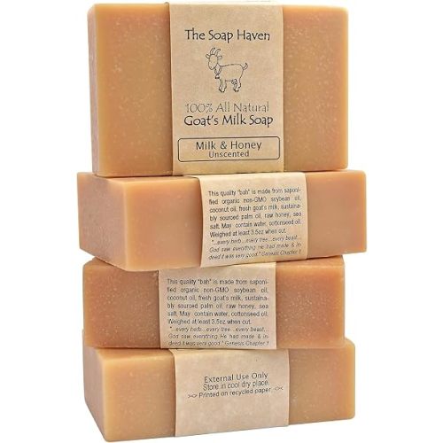 4 Goat Milk Soap Bars With Honey, Handmade In USA, All Natural Soap