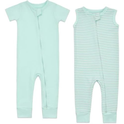Aablexema 2PCS Baby Cotton Romper Zipper Short Sleeve & Sleeveless Footless Pajamas One Piece Jumpsuits Outfit Clothes