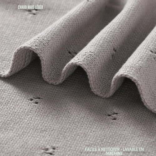 Couverture légère en coton bio pour bébé (16 – Pointelle – Gris tourterelle)
