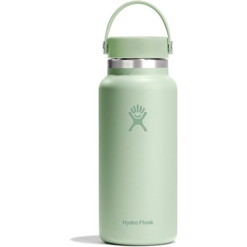 Hydro Flask Water Bottle - Insulated Stainless Steel - Wide Mouth Flex Lid, Non Spill, Leakproof and Refillable in 32 Oz Aloe Green