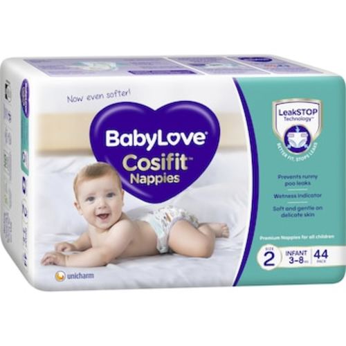 Babylove Cosifit Infant Nappies Size 2 (3-8kg) 44 Pack | Woolworths