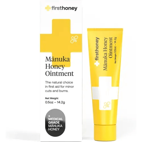 First Honey Wound Healing Ointment 0.5 oz | 100% Active Leptospermum | Fast Relief & Skin Repair | Manuka Honey from New Zealand Antibiotic Free Burn Care, Scar Gel, Dressing Aid