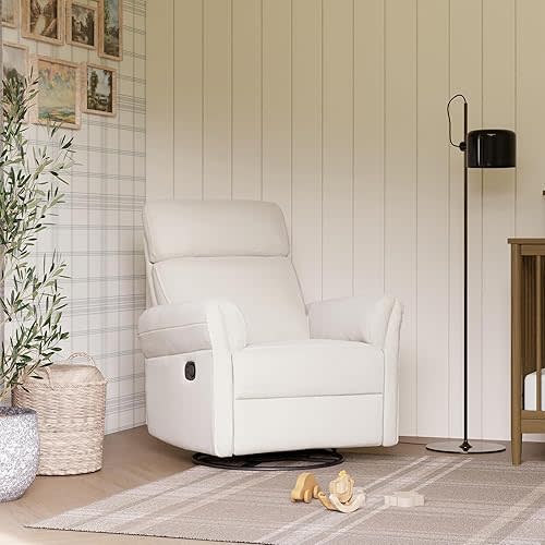 DaVinci Suzy Flex Nursery Recliner and Swivel Glider with Adjustable Headrest and Armrests, High Pillowback in Vanilla | GREENGUARD Gold, FSC, CertiPUR-US® Certified