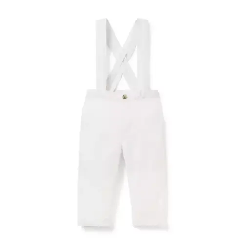 White Baby Linen-Cotton Suspender Pant by Janie and Jack
