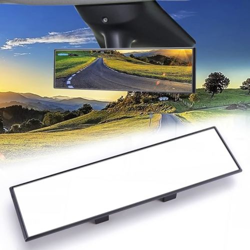 Clip-On Rearview Mirror, 12"x3" Flat Wide-Angle Interior Mirror