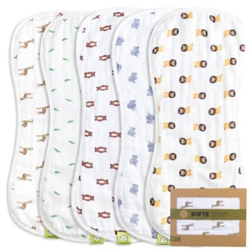 Keababies 5pk Organic Muslin Baby Burp Cloths, Large Absorbent Muslin Burp Cloths, Soft Burp Clothes For Baby (the Wild)