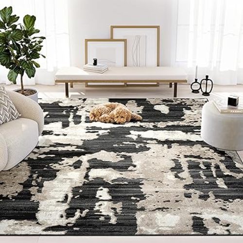 Abani Black and Cream Area Rug | 8' x 10' Tan and Beige Abstract Pattern | Perfect for Living Room and Bedroom | Terra Collection