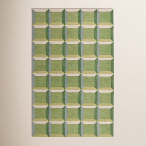 AllModern Giedre Geometric Hand Tufted Cotton/Wool Area Rug in Green/Beige & Reviews | Wayfair