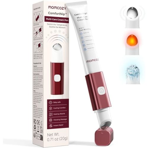 Momcozy ComfortNip™ Multi-Care Nipple Cream Pen, Postpartum Essentials | Heat, Cool & Vibe, Portable & Touch-Free 316 Steel, Relief for Sore Nipples, Nursing Essentials for Breastfeeding & Pumping