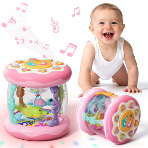 Baby Musical Toys for 1 Year Old, Baby Light Up Toys for 6-12 Months, Rotating Ocean Projector Drums Toys for Infant, Sensory Development Toys for Toddler, Early Educational Toys, Birthday Gift