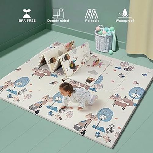 UANLAUO Foldable Baby Play Mat, Extra Large Waterproof Activity Playmats for Babies,Toddlers, Infants, Play & Tummy Time, Foam Baby Mat for Floor with Travel Bag