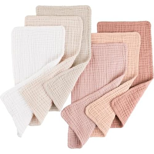 Konssy 6-Pack Thick Muslin Baby Burp Cloths, 6-Layer Ultra Soft Cotton