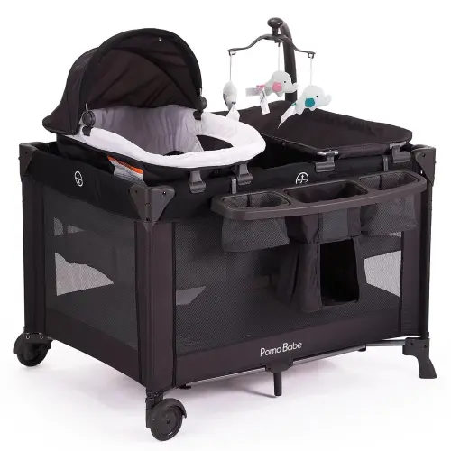 Pamo Babe Unisex Nursery Center Playard with Bassinet, Changing Table & Toys