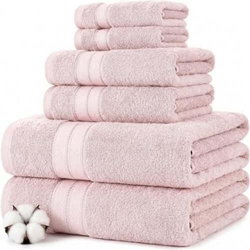 Modern Threads Spun Loft 6 Piece Bath Towel Set – 2 Bath Towels, 2 Hand Towels & 2 Washcloths – 100% Cotton, 600 GSM, Plush, Soft & Absorbent (Blush)