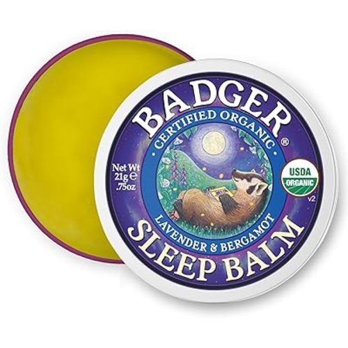 Badger Sleep Balm, Organic Essential Oil Aromatherapy Natural Sleep Balm for Adults & Kids, Relaxing & Calming Lavender & Bergamot Natural Sleep Support, .75 oz Tin