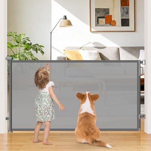 42" Extra Tall Retractable Baby Gates, 76" Wide Dog Gate for Stairs