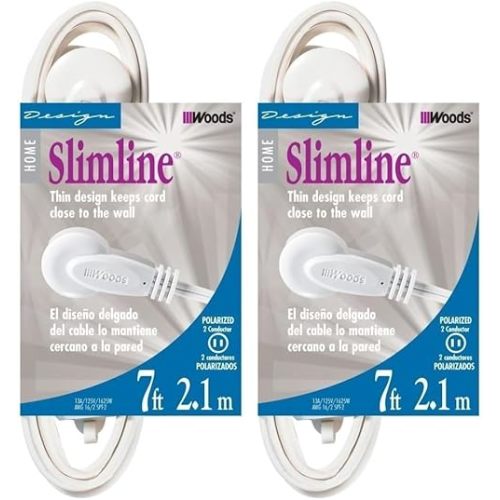 Extension Cords, 7-Foot, White (Pack of 2)