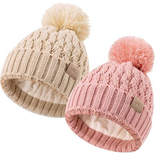 XOMZG Baby Beanie Hats with 2-Pack,Warm Winter Hats for Boys and Girls,Infant Fleece Lined Toddler Baby Hats for 0-36 Month