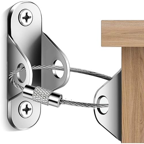 Furniture Anchors (10 Packs) Anti Tip Furniture Anchors for Baby Proofing, Furniture Wall Anchor Earthquake Straps for Furniture Dresser Wall Safety Anchor Furniture Fasteners to Wall, Silver