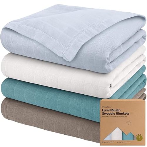 4-Pack Muslin Swaddle Blankets for Boys, Girls - Organic Baby Swaddles for Newborns, Soft & Breathable Receiving Baby Blankets for Girl, Boy, Neutral, Newborn Essentials Gift (Nimbus)