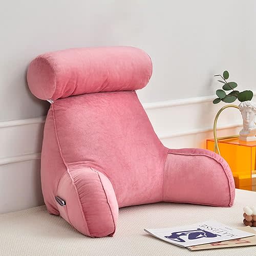 Bed Rest Reading Pillow with Arms, Lumbar Support Cushion, Comfortable Back Support Pillow, for Sitting Up in Bed/Couch, Reading, Watching TV (Pink 75×40×40cm)