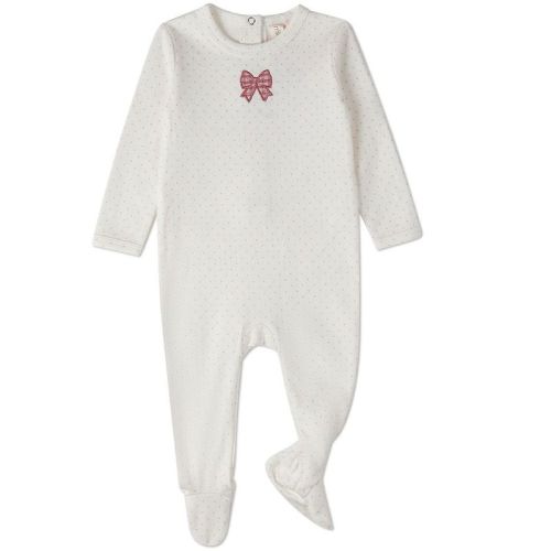 MiniMoi Baby Girls "Put A Bow On It" 100% Cotton Embroidered Polka-Dot Footie Rose Newborn