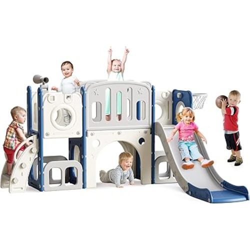 8 in 1 Toddler Slide Set, Kids Slide for Toddlers, Toddler Climber Slide PlaySet with Basketball Hoop,Outdoor Indoor Playground for Toddlers Upgraded