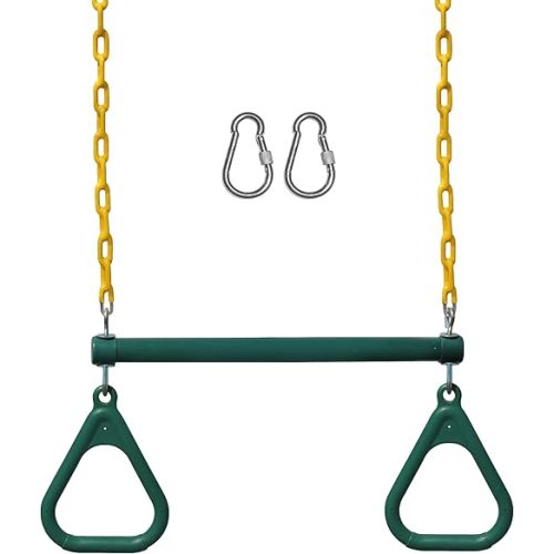 Jungle Gym Kingdom Swing Sets for Backyard, Monkey Bars & Swingset Accessories - Set Includes 18" Trapeze Swing Bar & 48" Heavy Duty Chain with Locking Carabiners - Outdoor Play Equipment (Green)