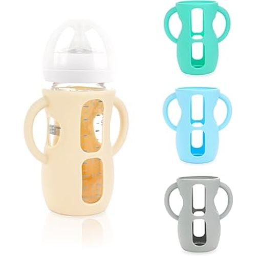 4-Pack Silicone Sleeves for Philips Avent Glass Bottles, BPA-Free Drop-Resistant Baby Bottle Sleeves with Handles, Compatible with Philips Avent Natural Glass Baby Bottles (8 oz)