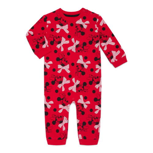 Minnie Mouse Baby Allover Print Romper with Long Sleeves, Sizes 0/3M-24M