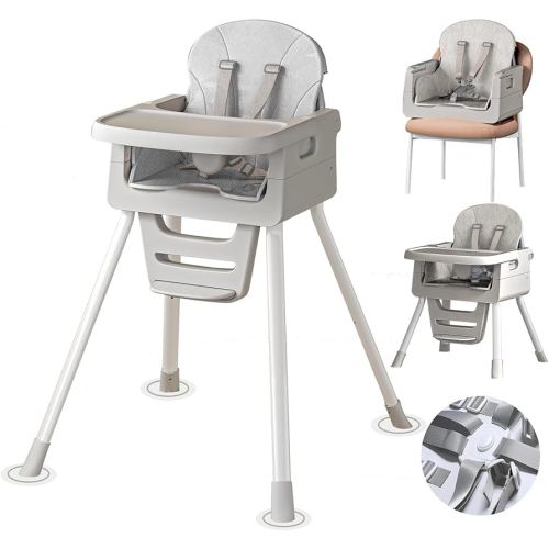 3 in 1 Convertible High Chairs for Toddlers 1-3 Baby Feeding Chair with Tray Wipeable Infant Highchair Sit Up High Chair for Babies and Toddlers with 5-Point Safety Harness & Cushion Grey
