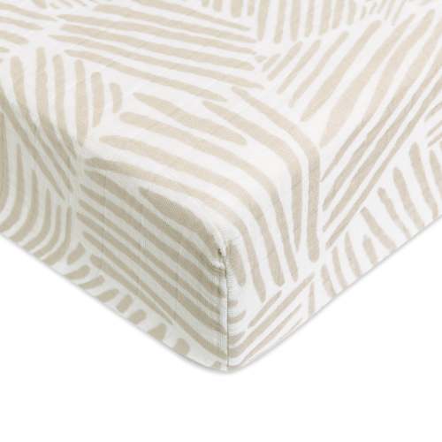 Crib Sheet in GOTS Certified Organic Muslin Cotton - Oat Stripe
