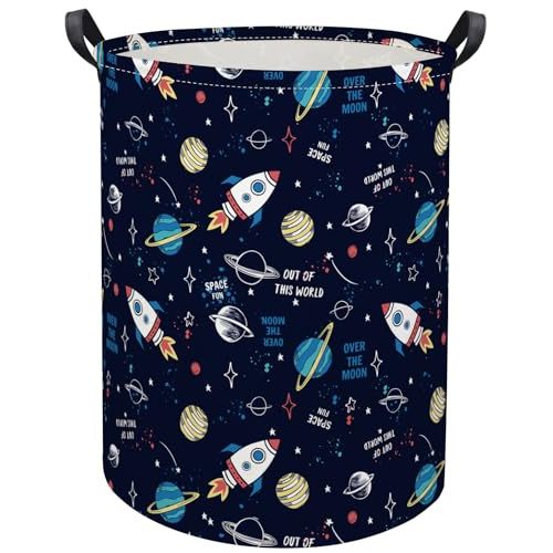 Kids Laundry Basket Baby Hamper for Nursery Boys Kids Hamper Cute Kids Toys Storage Bin Organizer Butterfly Room Decor for Home(Rocket Planet)