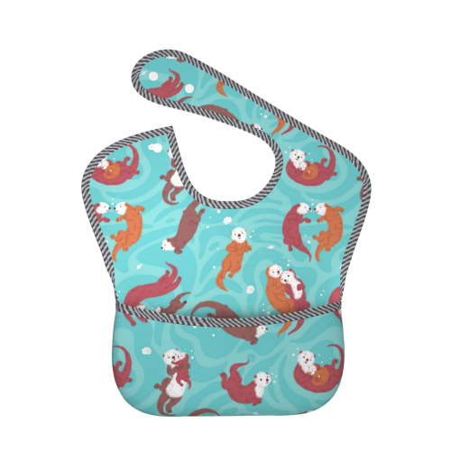 Hirioo Sea Otters Family In Blue Water for Baby Waterproof Pocket Bib Adjustable Closed for Babies Toddlers with Large Pocket 6-24Months