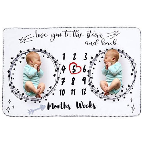 InnoBeta Baby Monthly Milestone Blanket, Flannel Plush Newborn Infant Photo Blanket, for Pictures Photography for Newborn Boys & Girls New Mom Gifts Twins(White, 39"x 59")